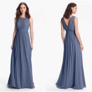 JENNY YOO Vivienne Pleated Chiffon Gown BRIDESMAID WEDDING EVENING BLUE Size 2